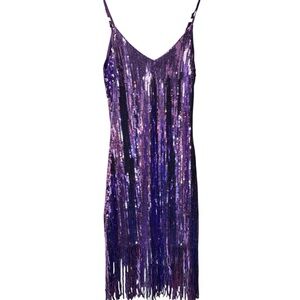 Purple Sequin Fringe Cocktail Party Dress NWT Small